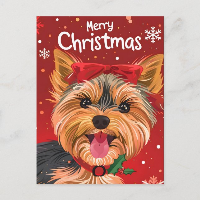 Yorkshire Terrier Christmas Postcard (Front)