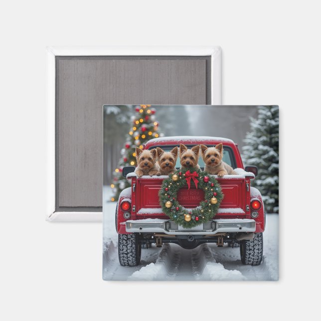 Yorkshire Terrier Christmas Red Truck Holiday Gift Magnet (Front/Back)