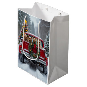 Yorkshire Terrier Christmas Red Truck Holiday Gift Medium Gift Bag