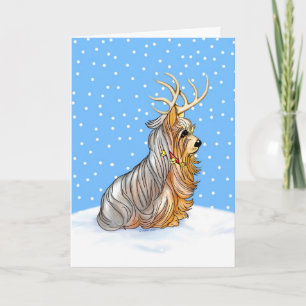 Yorkshire Terrier Christmas Reindeer Card