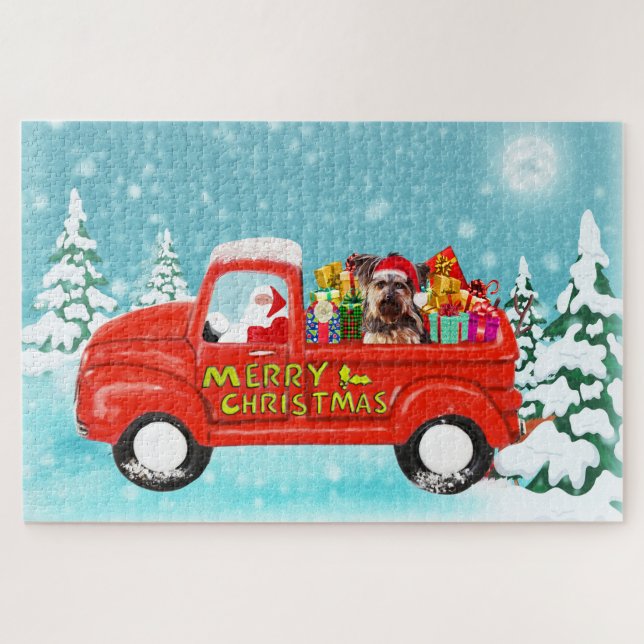 Yorkshire Terrier Christmas Santa Delivery Truck Jigsaw Puzzle (Horizontal)