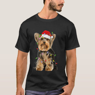 Yorkshire Terrier Christmas Santa Hat Lights Pet D T-Shirt