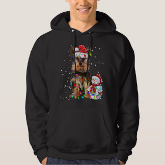 Yorkshire Terrier Christmas Santa Hat Xmas Lights  Hoodie