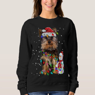 Yorkshire Terrier Christmas Santa Hat Xmas Lights  Sweatshirt