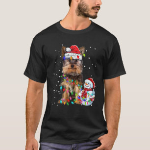 Yorkshire Terrier Christmas Santa Hat Xmas Lights  T-Shirt