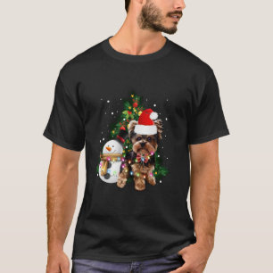 Yorkshire Terrier Christmas Santa Hat Xmas Lights  T-Shirt