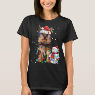 Yorkshire Terrier Christmas Santa Hat Xmas Lights  T-Shirt