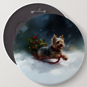 Yorkshire Terrier Christmas snow winter 6 Cm Round Badge