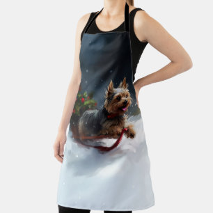 Yorkshire Terrier Christmas snow winter  Apron