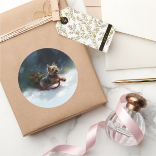 Yorkshire Terrier Christmas snow winter  Classic Round Sticker