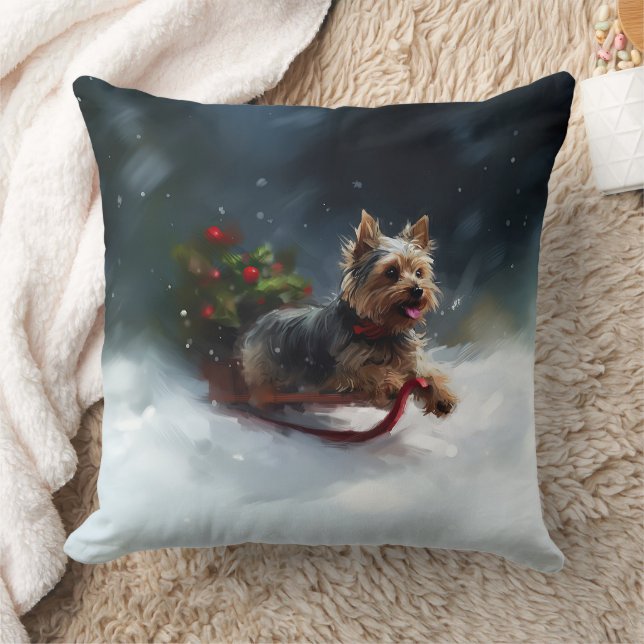 Yorkshire Terrier Christmas snow winter  Cushion (Blanket)