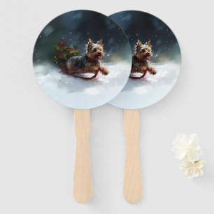 Yorkshire Terrier Christmas snow winter  Hand Fan