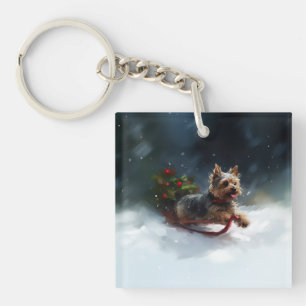 Yorkshire Terrier Christmas snow winter Key Ring