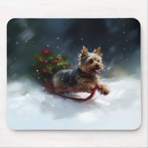 Yorkshire Terrier Christmas snow winter  Mouse Mat