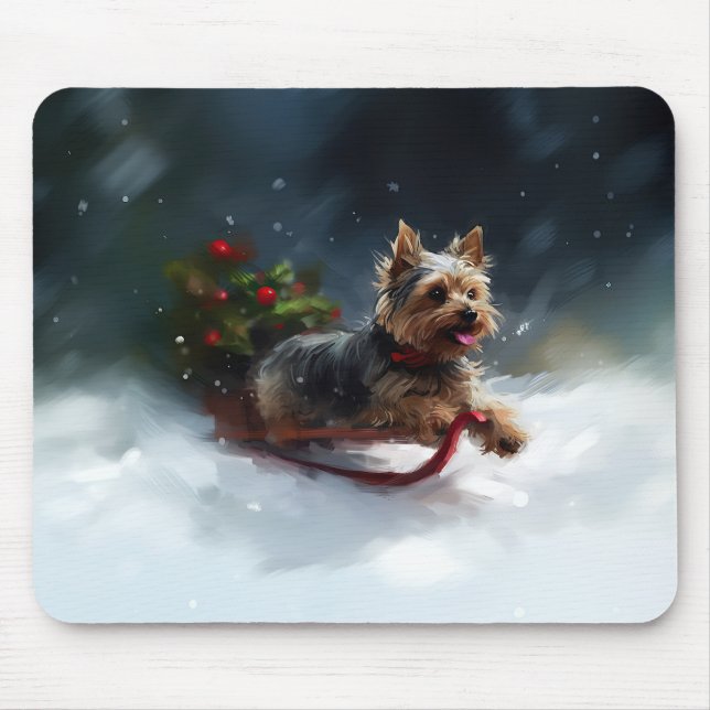Yorkshire Terrier Christmas snow winter  Mouse Mat (Front)