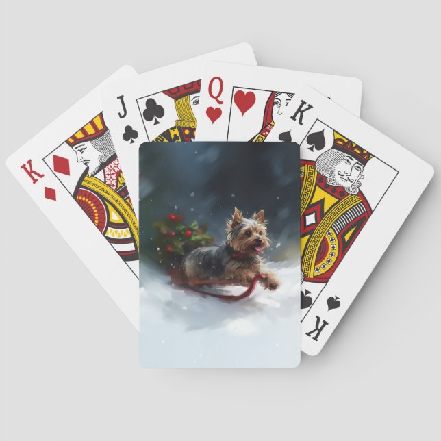 Yorkshire Terrier Christmas snow winter  Playing Cards (Back)