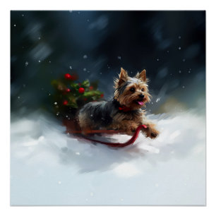 Yorkshire Terrier Christmas snow winter  Poster