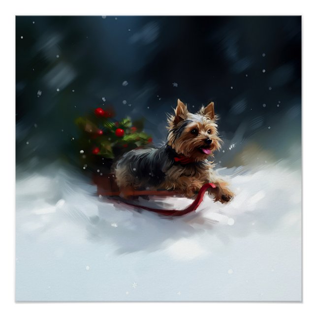Yorkshire Terrier Christmas snow winter  Poster (Front)
