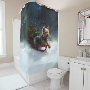 Yorkshire Terrier Christmas snow winter Shower Curtain