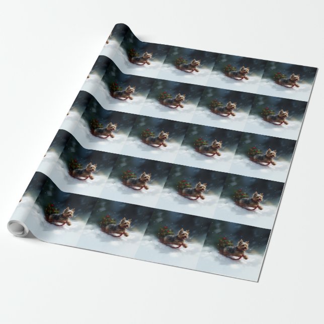 Yorkshire Terrier Christmas snow winter  Wrapping Paper (Unrolled)