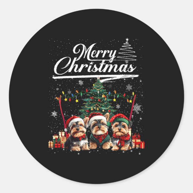 Yorkshire Terrier Christmas Tree Decorations Dog L Classic Round Sticker (Front)