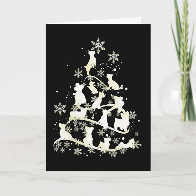 Yorkshire Terrier Christmas Tree Dog Happy Xmas Card (Front)