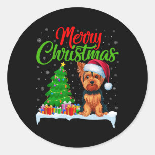 Yorkshire Terrier Christmas Tree Lights Funny Xmas Classic Round Sticker
