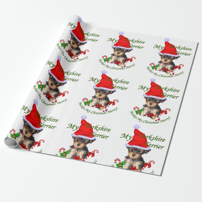 Yorkshire Terrier Christmas Wrapping Paper (Unrolled)
