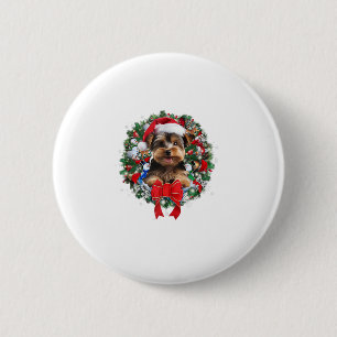 Yorkshire Terrier Christmas Wreath Decoration Xmas 6 Cm Round Badge