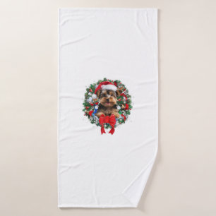 Yorkshire Terrier Christmas Wreath Decoration Xmas Bath Towel