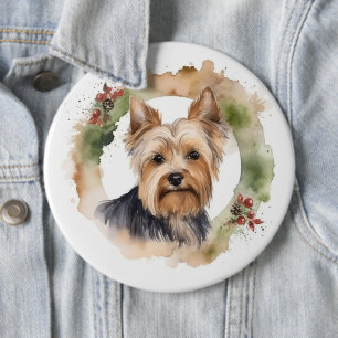 Yorkshire Terrier Christmas Wreath Festive Pup 6 Cm Round Badge
