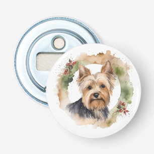 Yorkshire Terrier Christmas Wreath Festive Pup Bottle Opener