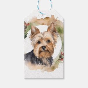 Yorkshire Terrier Christmas Wreath Festive Pup Gift Tags
