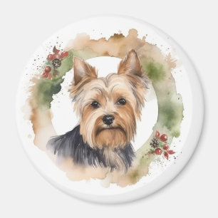 Yorkshire Terrier Christmas Wreath Festive Pup Magnet