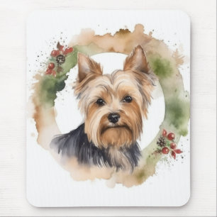 Yorkshire Terrier Christmas Wreath Festive Pup Mouse Mat