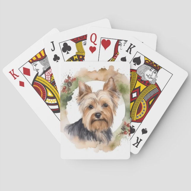 Yorkshire Terrier Christmas Wreath Festive Pup Playing Cards (Back)
