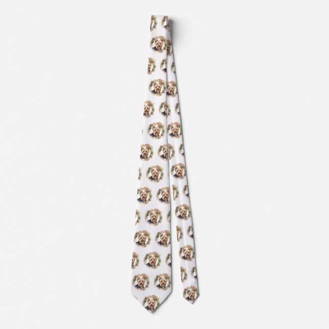 Yorkshire Terrier Christmas Wreath Festive Pup Tie (Front)