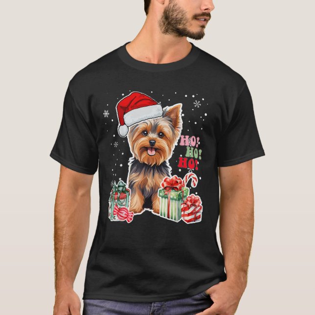 Yorkshire Terrier Christmas Yorkie Xmas Dog Santa  T-Shirt (Front)