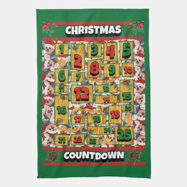 Yorkshire Terrier Countdown Christmas Advent Dog Tea Towel (Vertical)