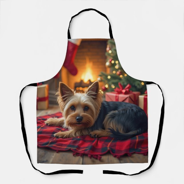 Yorkshire Terrier Cozy Christmas Evening Painting Apron (Front)