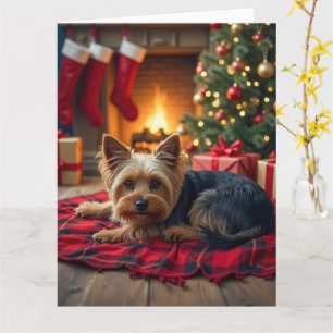 Yorkshire Terrier Cozy Christmas Evening Painting Card