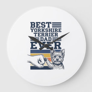 Yorkshire Terrier Dad Fist Bump Vintage Vector Des Large Clock