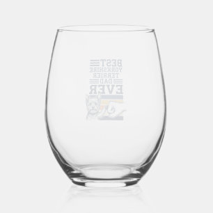 Yorkshire Terrier Dad Fist Bump Vintage Vector Des Stemless Wine Glass