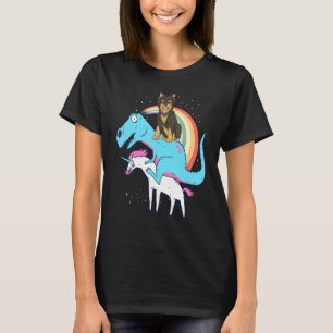 Yorkshire Terrier Dinosaur Riding Unicorn Kids Men T-Shirt