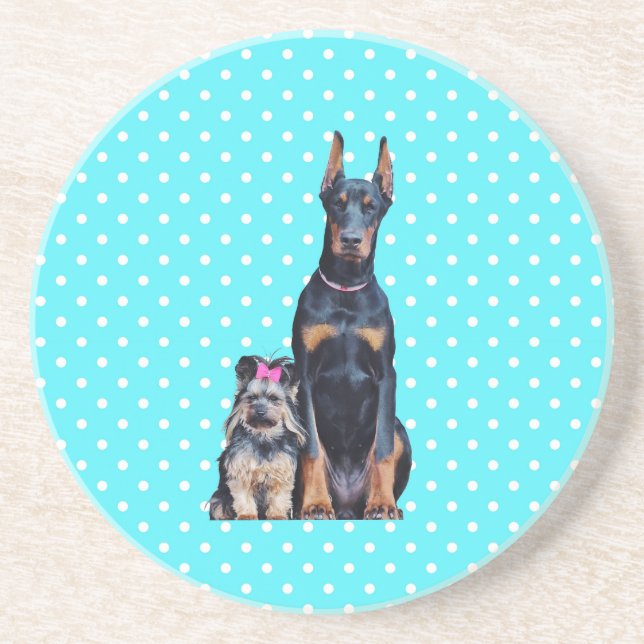 Yorkshire Terrier Doberman Blue Polka Dots Coaster (Front)