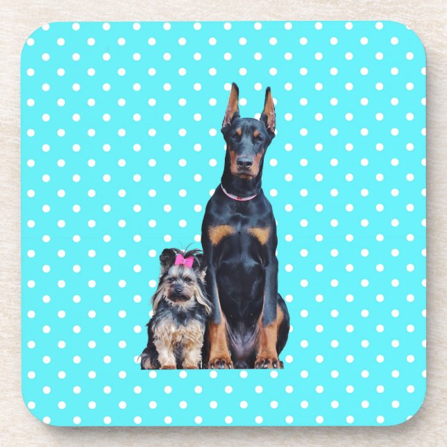 Yorkshire Terrier Doberman Blue Polka Dots Coaster (Front)