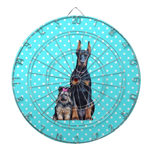Yorkshire Terrier Doberman Blue Polka Dots Dartboard (Front)