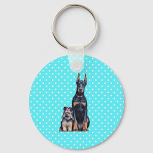 Yorkshire Terrier Doberman Blue Polka Dots Key Ring