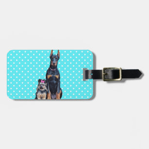 Yorkshire Terrier Doberman Blue Polka Dots Luggage Tag