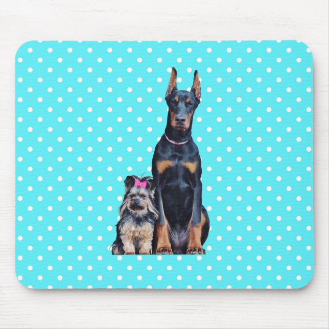 Yorkshire Terrier Doberman Blue Polka Dots Mouse Mat (Front)